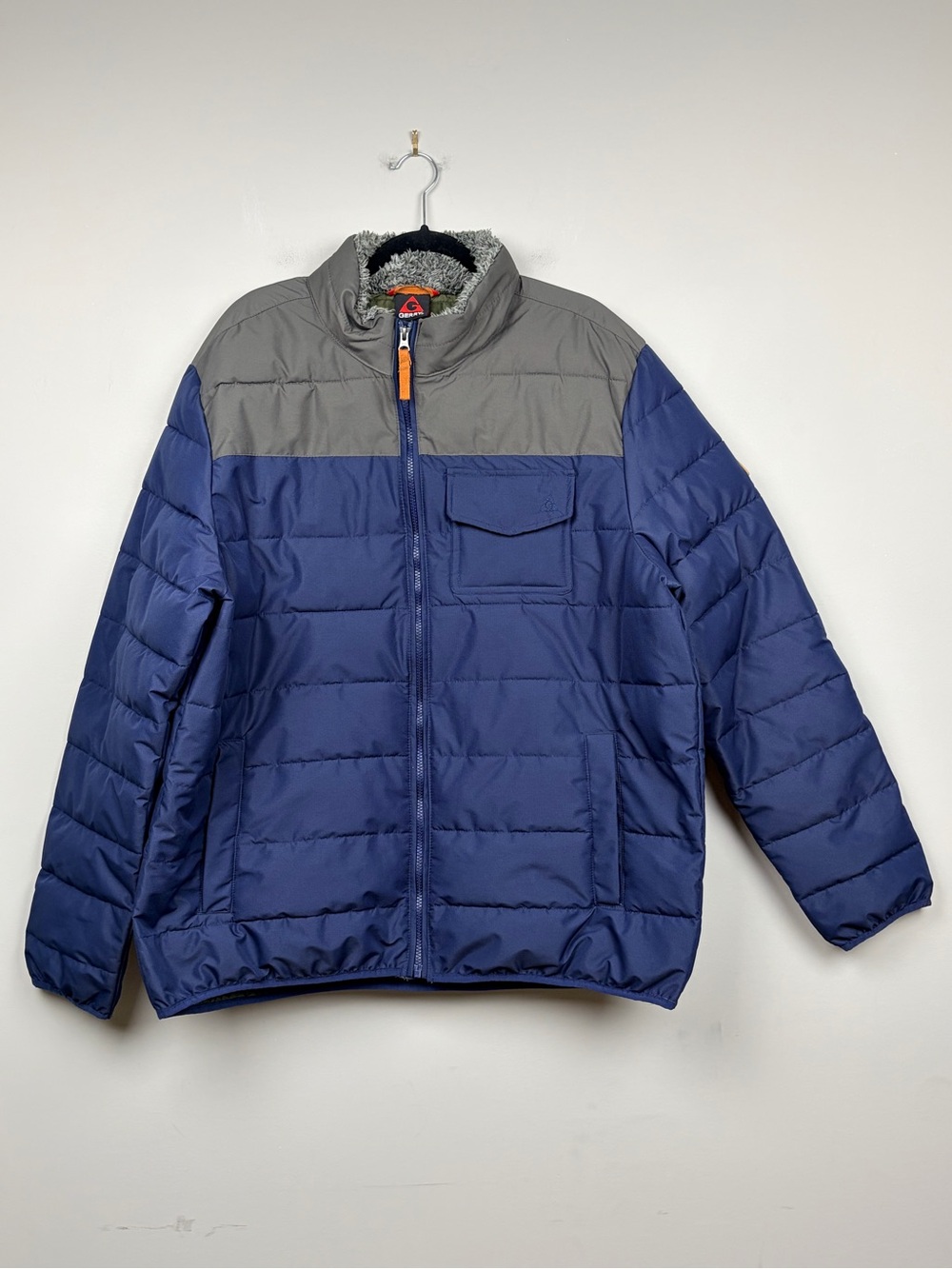 Gerry Mens XXL Blue Gray Puffer Jacket Insulated Full Zip Fleece‎ Collar Coat